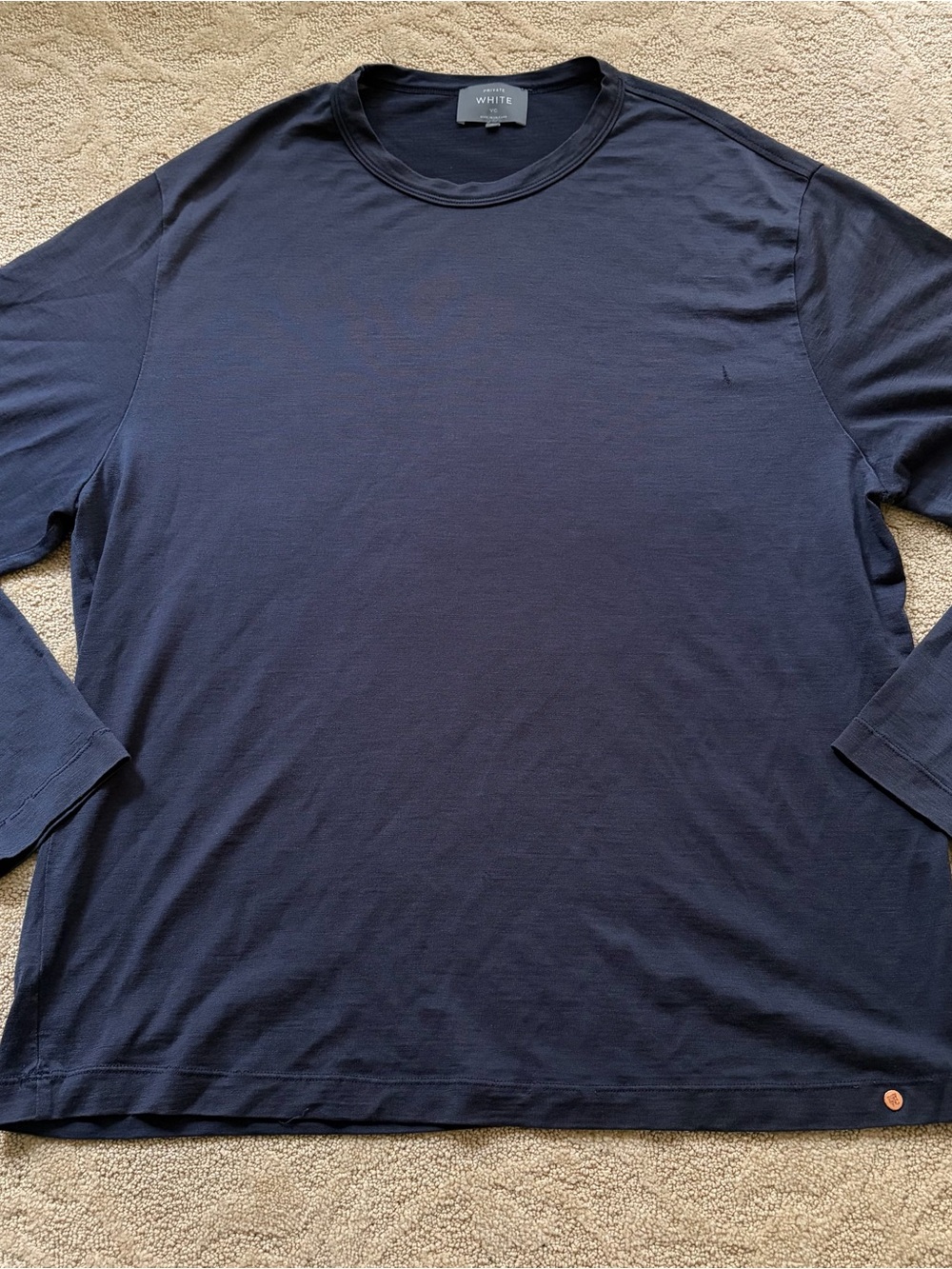 Private White VC England Navy Long-Sleeve Crewneck Tee FLAW